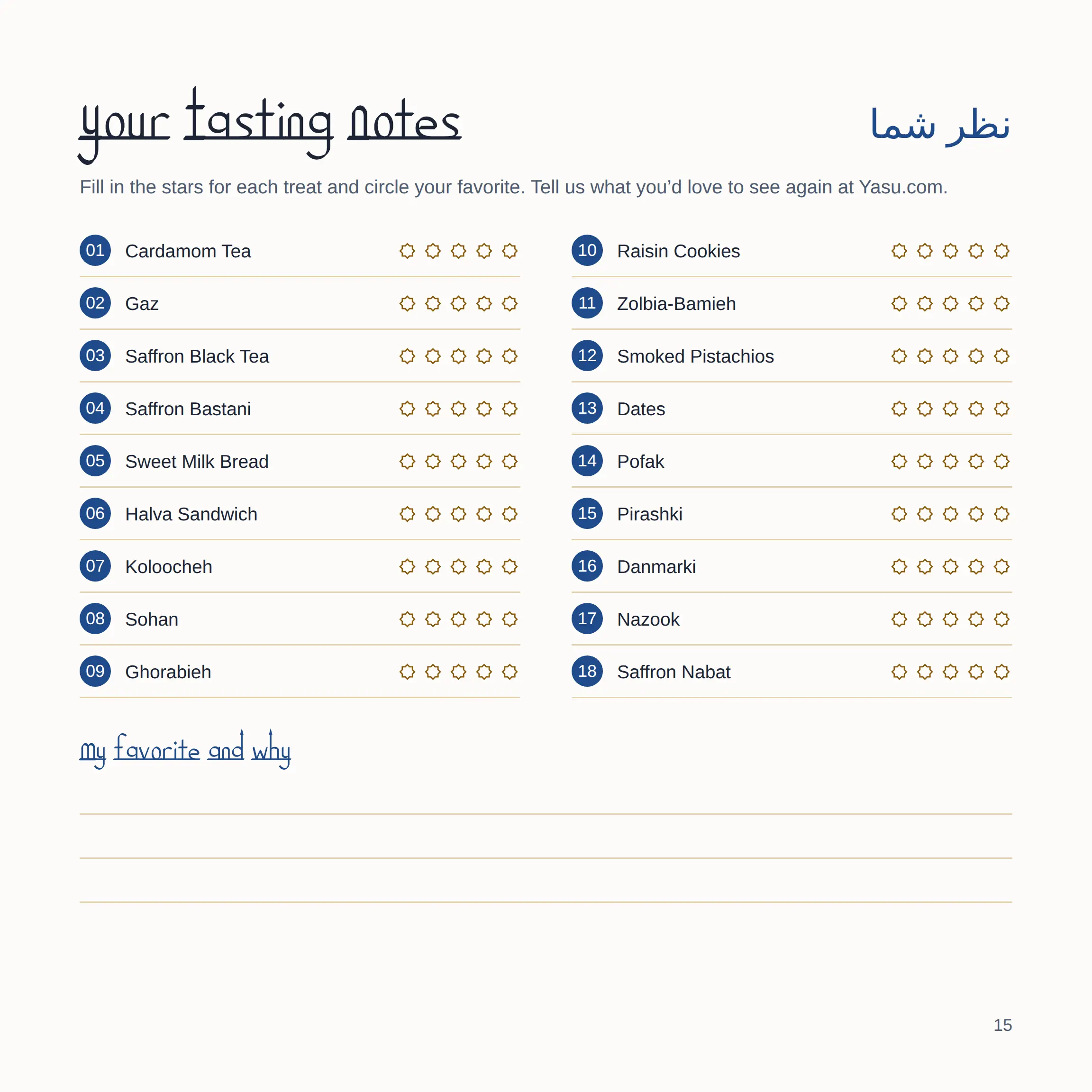 Pamphlet Page 15: Your tasting notes