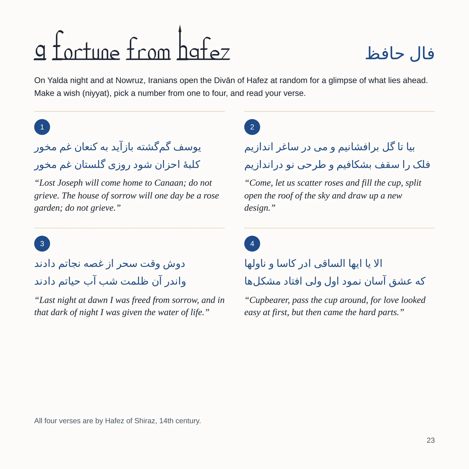 Pamphlet Page 23: A fortune from Hafez
